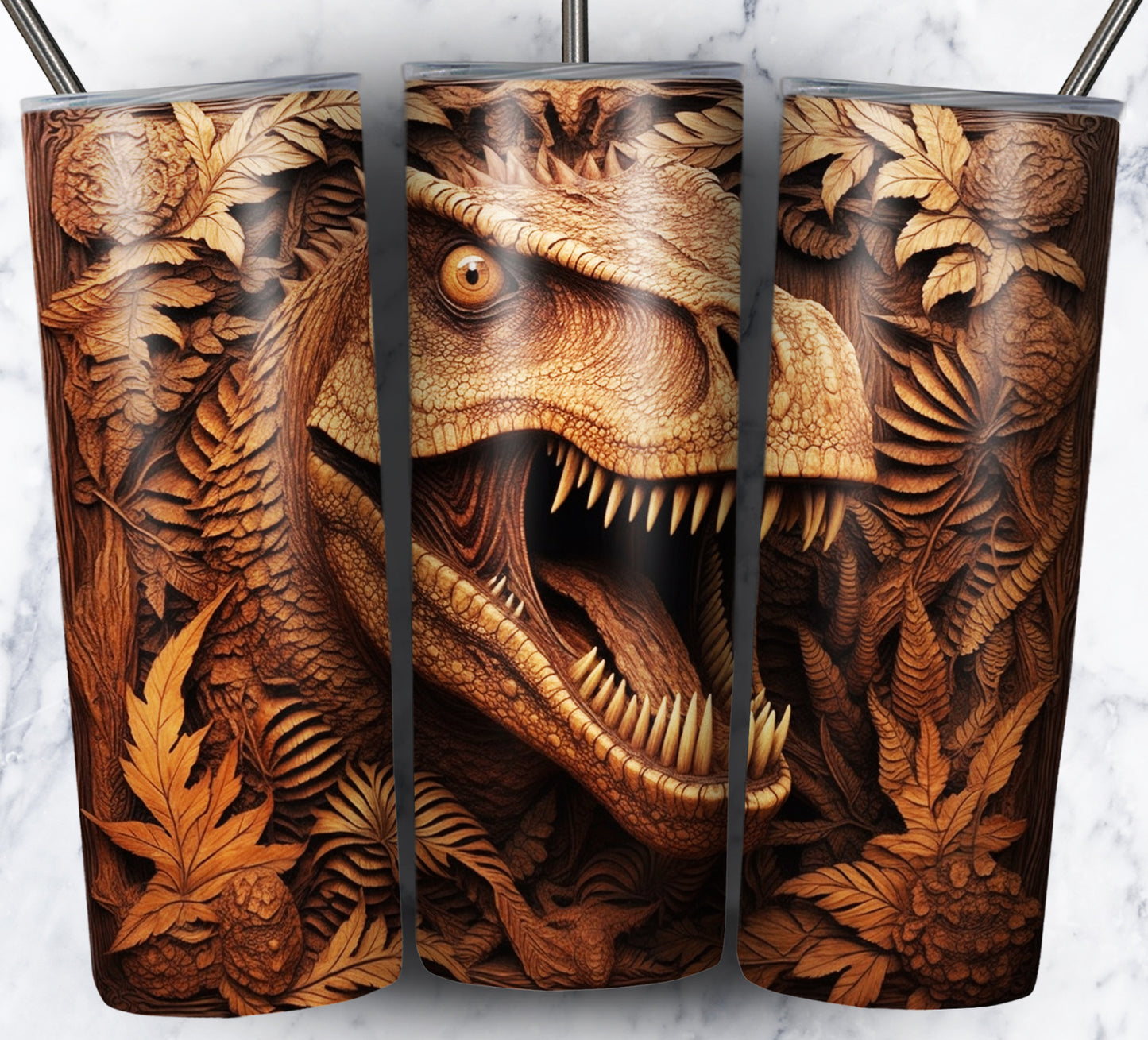 20 Wood Carved Dinos Sublimation 20oz Images Bundle