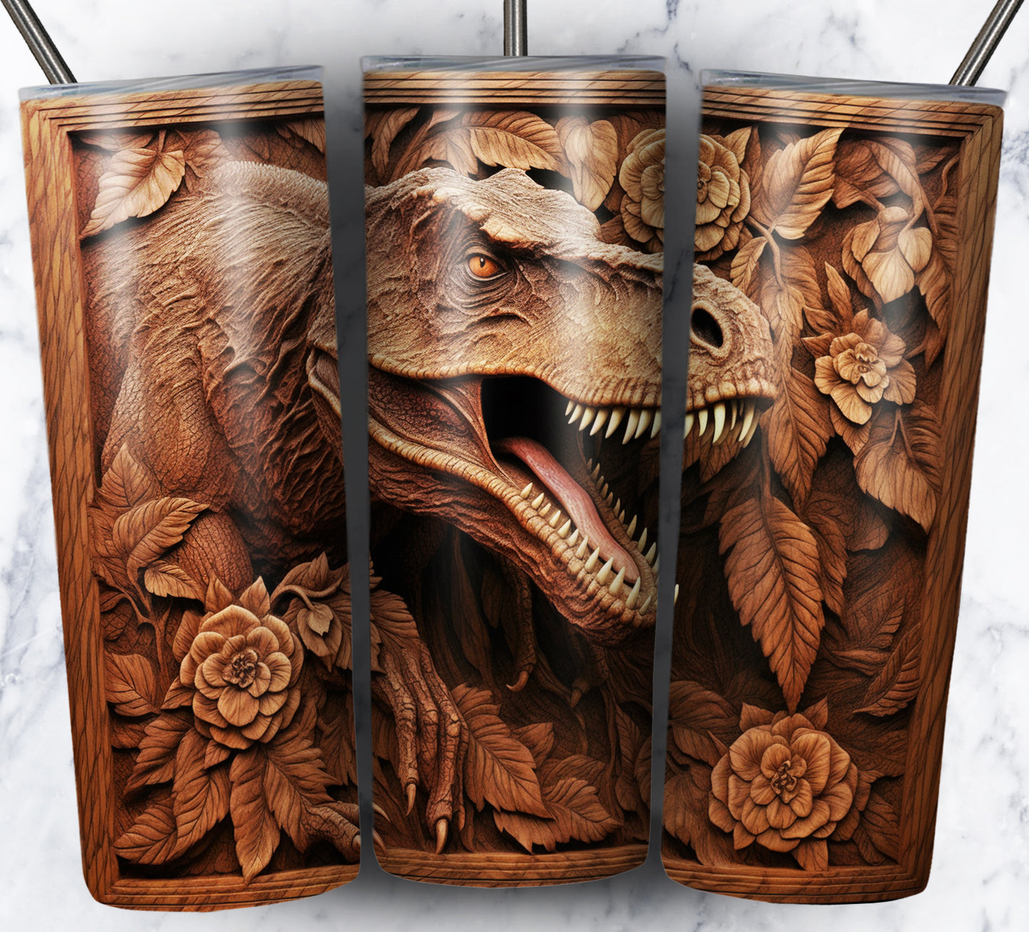 20 Wood Carved Dinos Sublimation 20oz Images Bundle