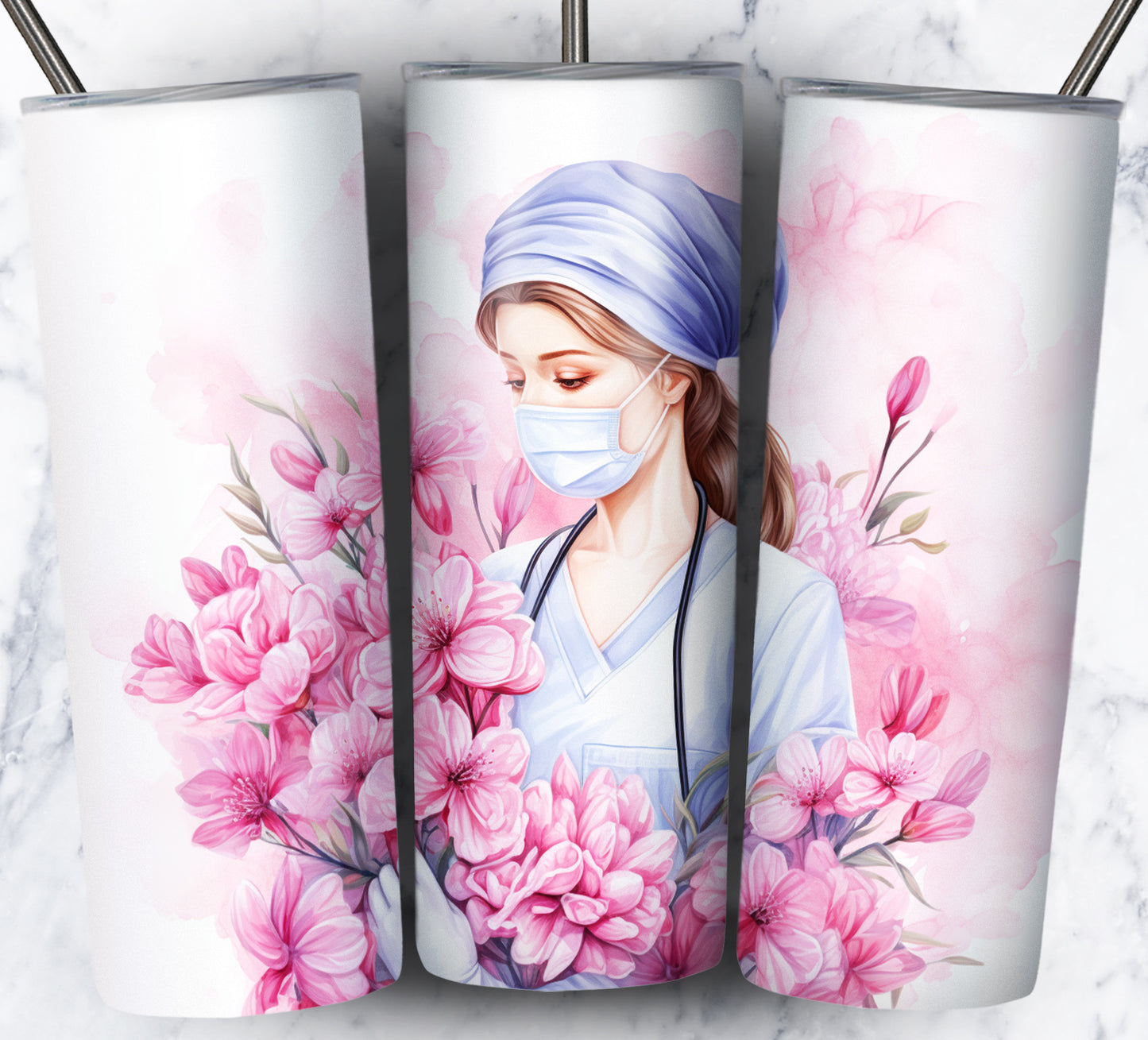 Nurse Floral Sublimation 20oz Tumbler Images Bundle