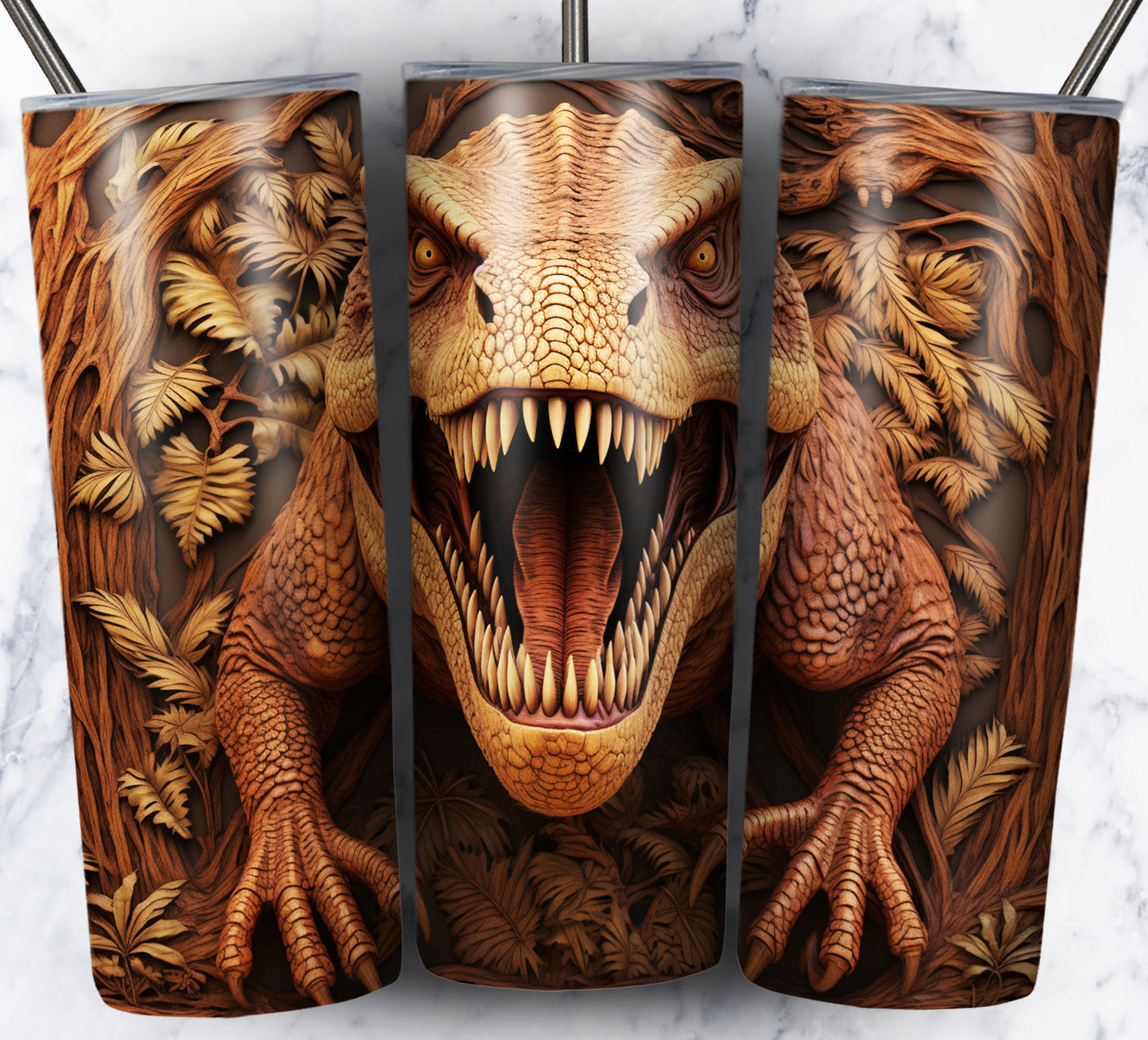 20 Wood Carved Dinos Sublimation 20oz Images Bundle