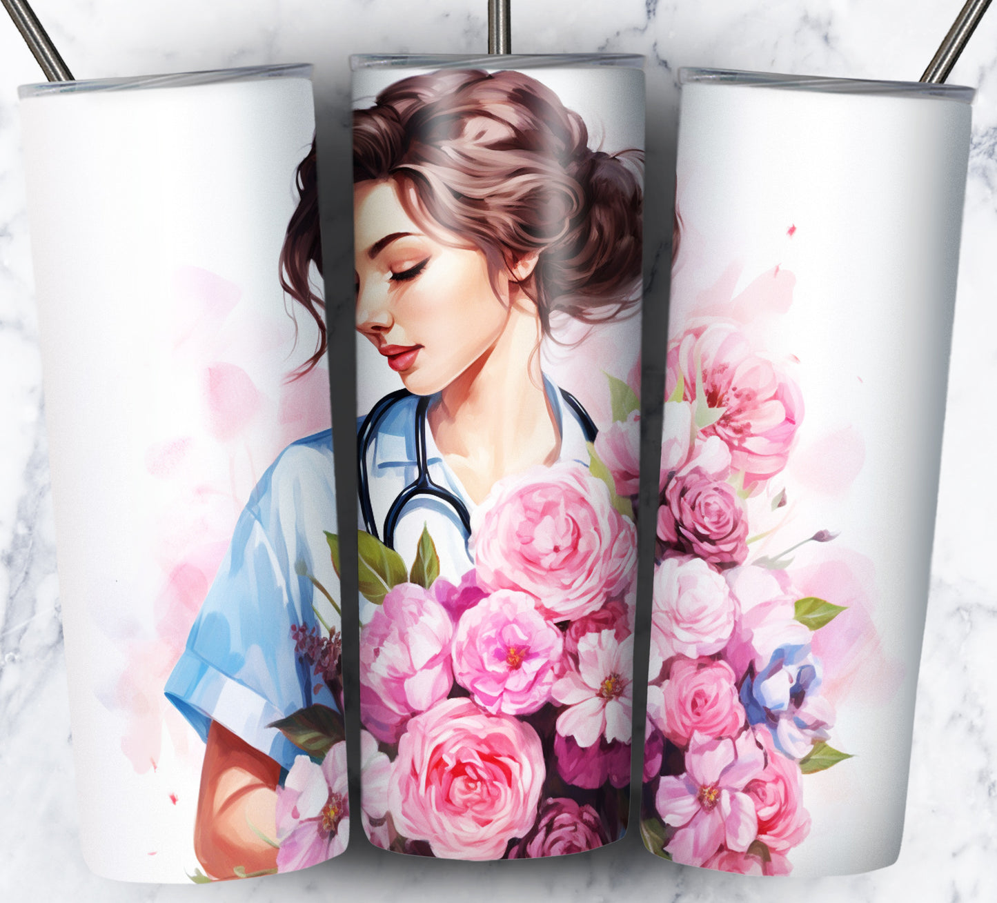 Nurse Floral Sublimation 20oz Tumbler Images Bundle