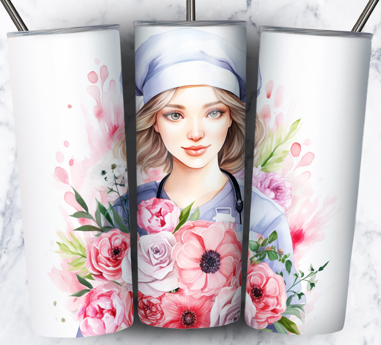 Nurse Floral Sublimation 20oz Tumbler Images Bundle