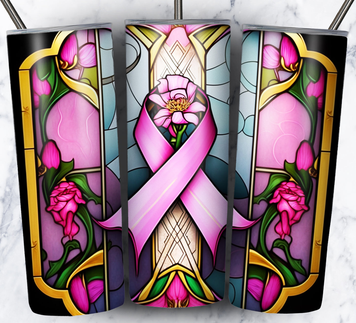 40+ Stain Glass Breast Cancer Sublimation 20oz Images Bundle