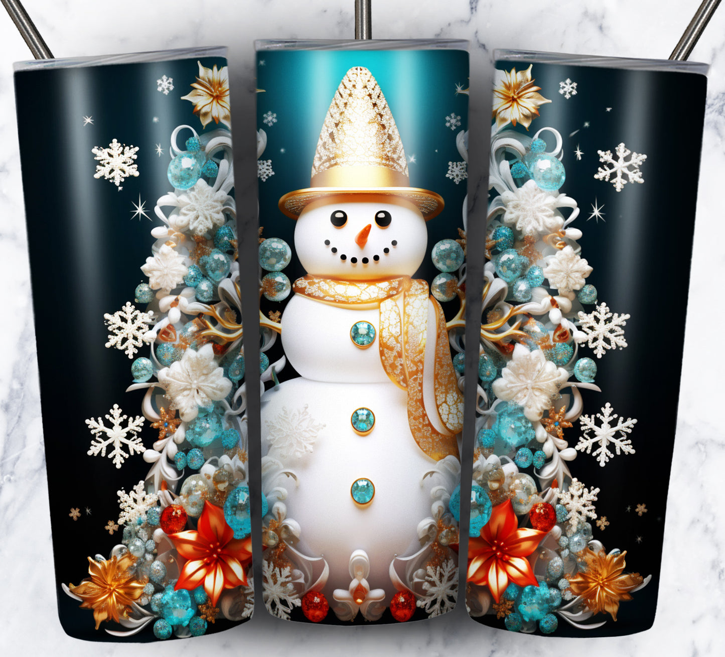 70 3D Christmas Snoman Sublimation 20oz Images Bundle