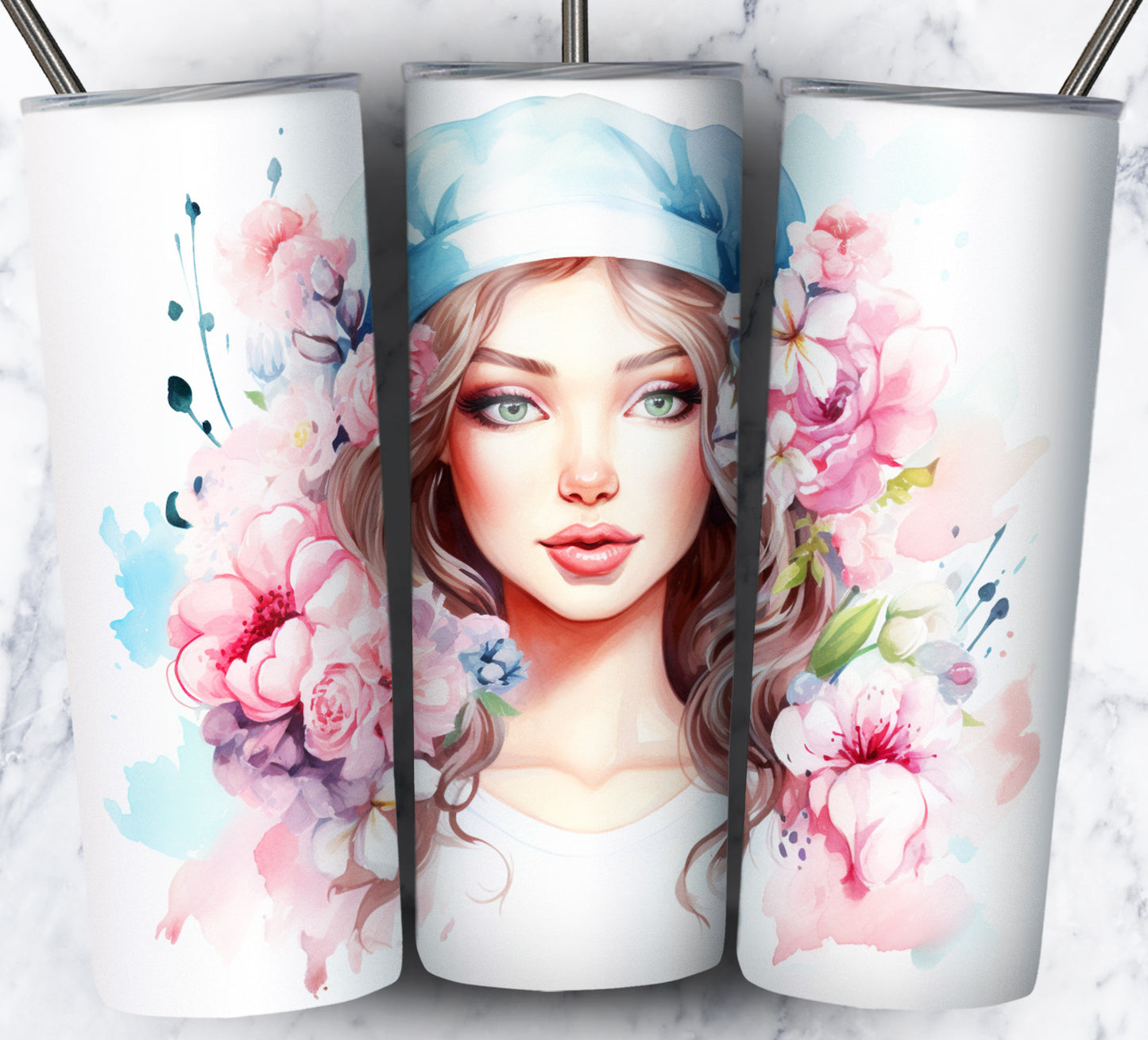 Nurse Floral Sublimation 20oz Tumbler Images Bundle