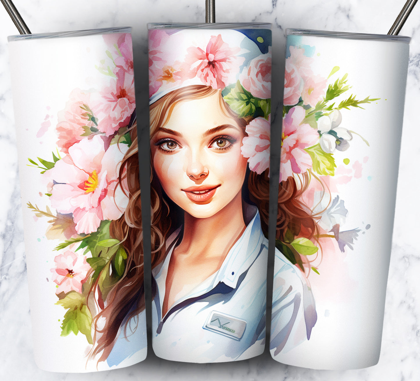 Nurse Floral Sublimation 20oz Tumbler Images Bundle