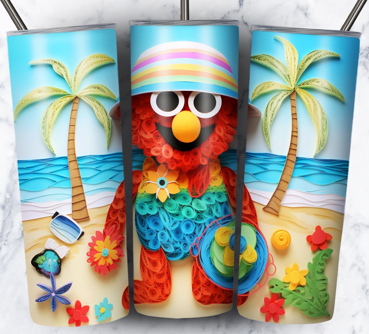 Cartoon Paper Beach Sublimation 20oz Tumbler Images Bundle