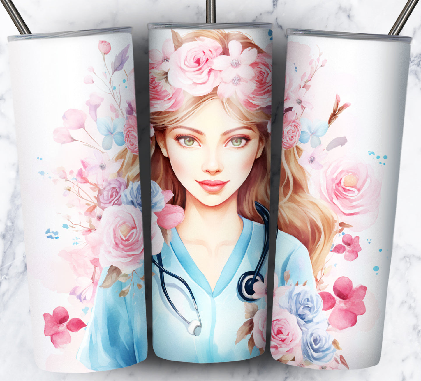 Nurse Floral Sublimation 20oz Tumbler Images Bundle