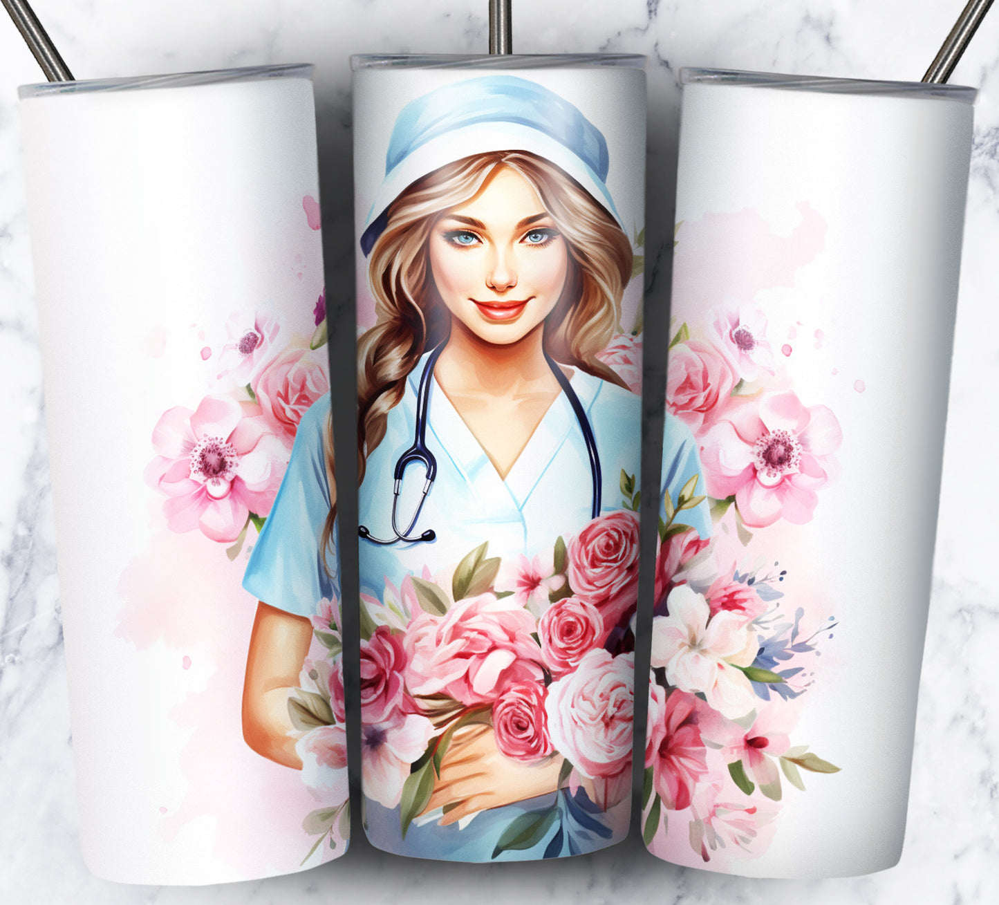 Nurse Floral Sublimation 20oz Tumbler Images Bundle