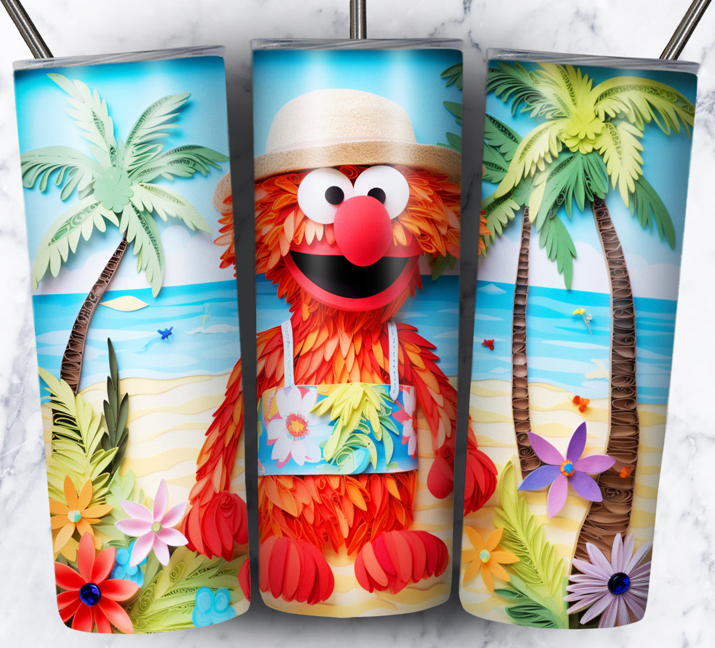 Cartoon Paper Beach Sublimation 20oz Tumbler Images Bundle