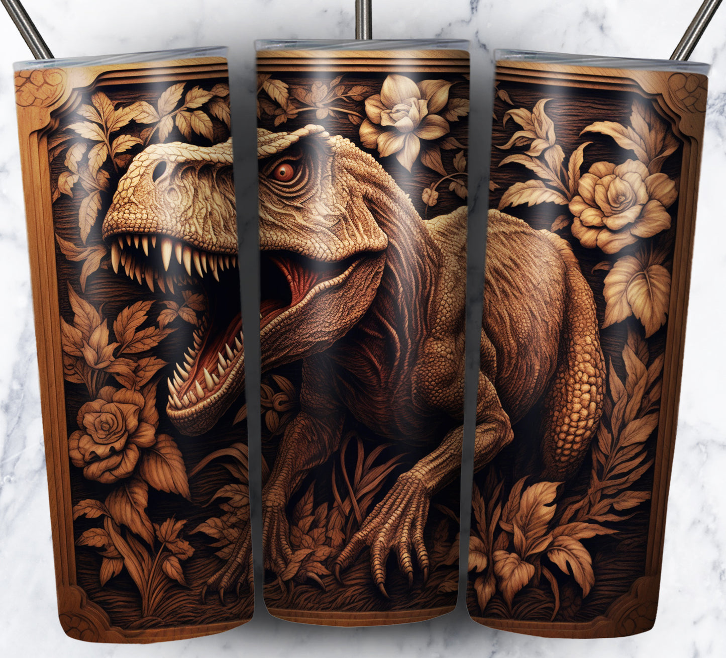 20 Wood Carved Dinos Sublimation 20oz Images Bundle