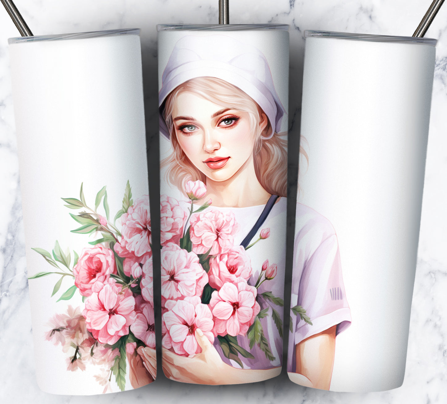 Nurse Floral Sublimation 20oz Tumbler Images Bundle