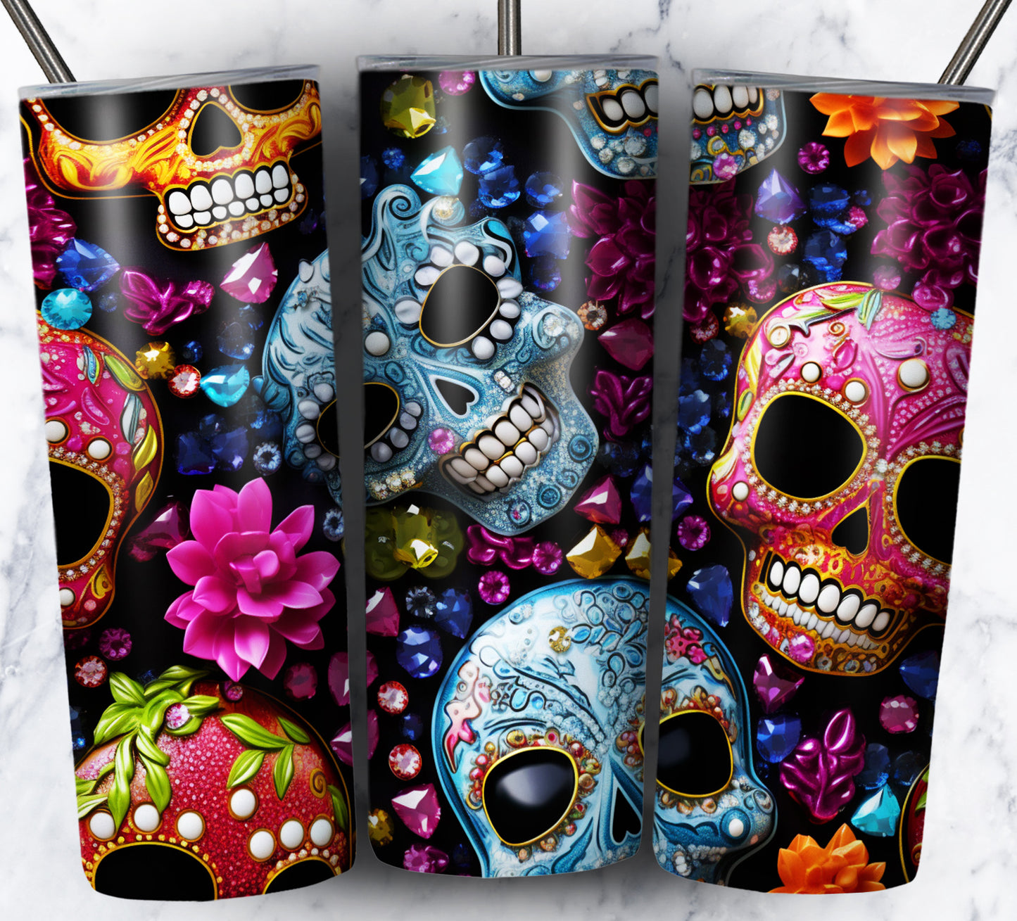 Skull Gems Sublimation 20oz Tumbler Images Bundle