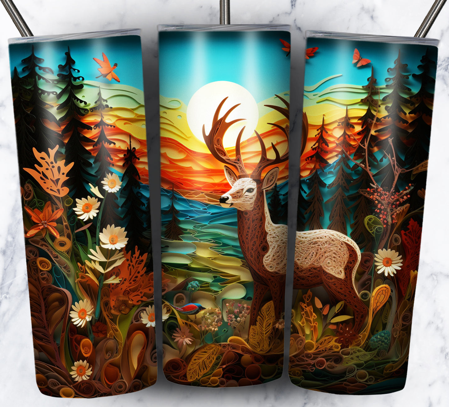 Paper Art Scenery Sublimation 20oz Tumbler Images Bundle