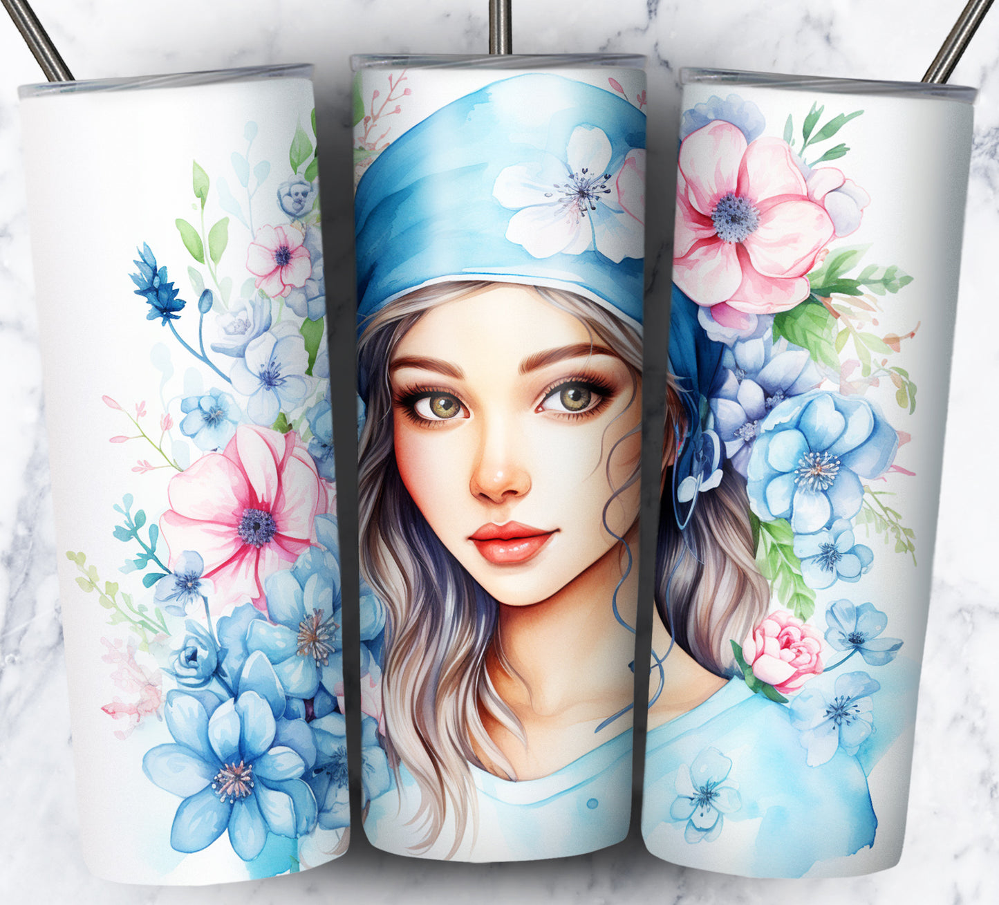 Nurse Floral Sublimation 20oz Tumbler Images Bundle