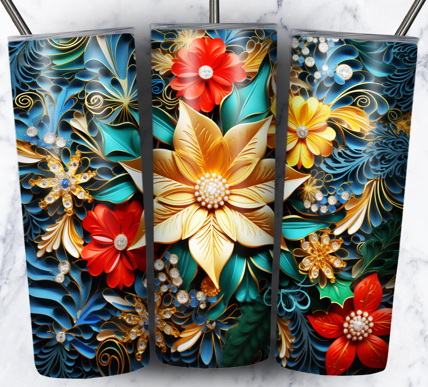 60+ 3D Christmas Floral Sublimation 20oz Images Bundle