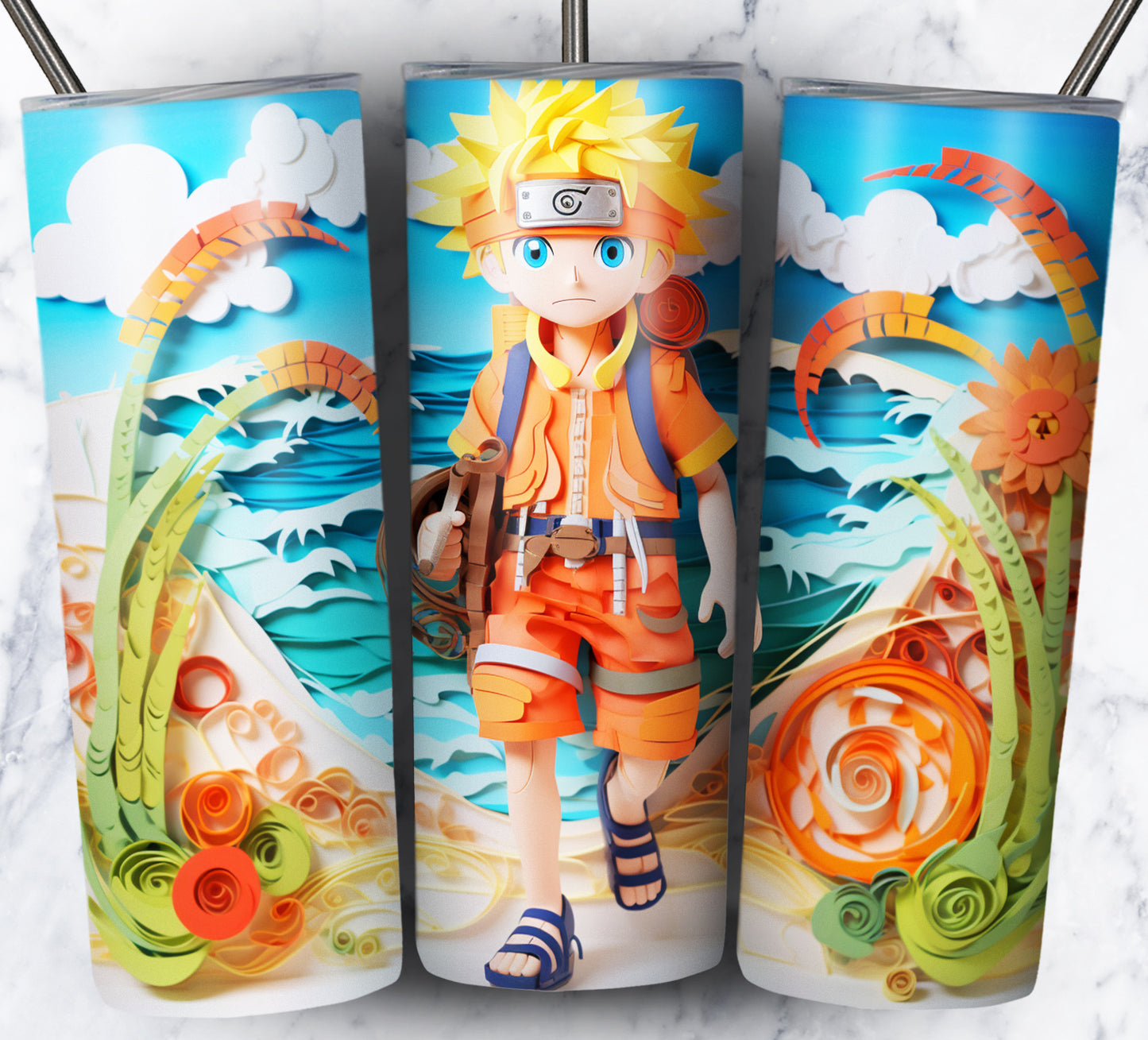 Cartoon Paper Beach Sublimation 20oz Tumbler Images Bundle