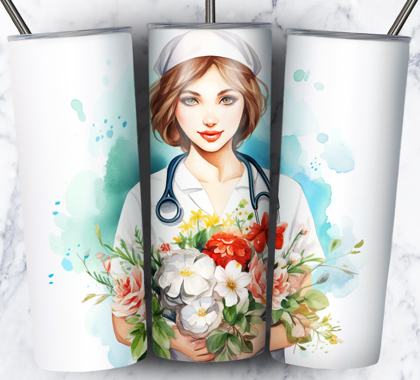 Nurse Floral Sublimation 20oz Tumbler Images Bundle