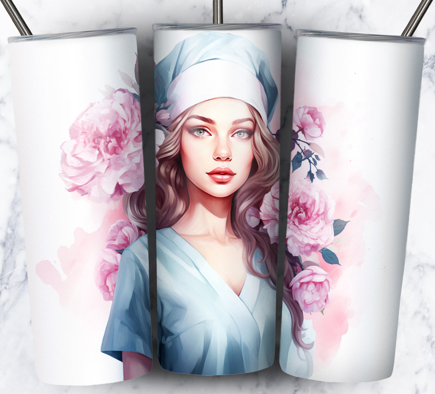 Nurse Floral Sublimation 20oz Tumbler Images Bundle