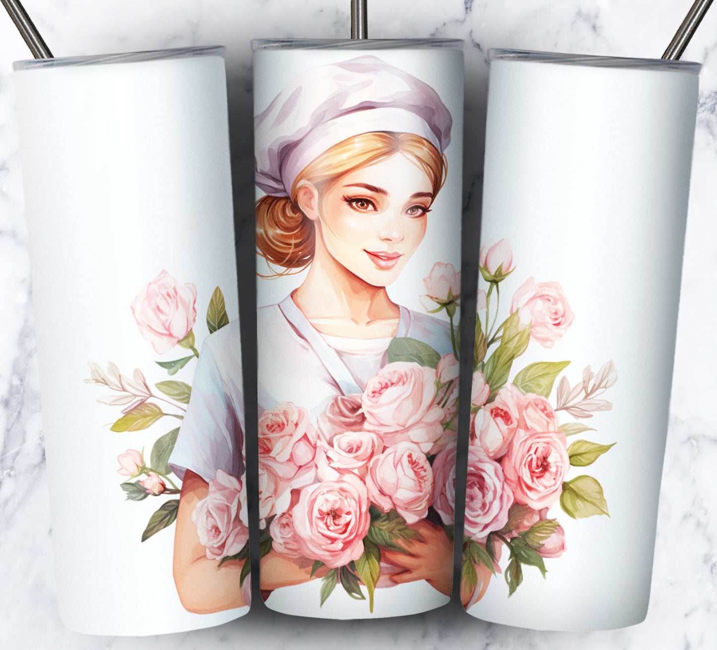 Nurse Floral Sublimation 20oz Tumbler Images Bundle