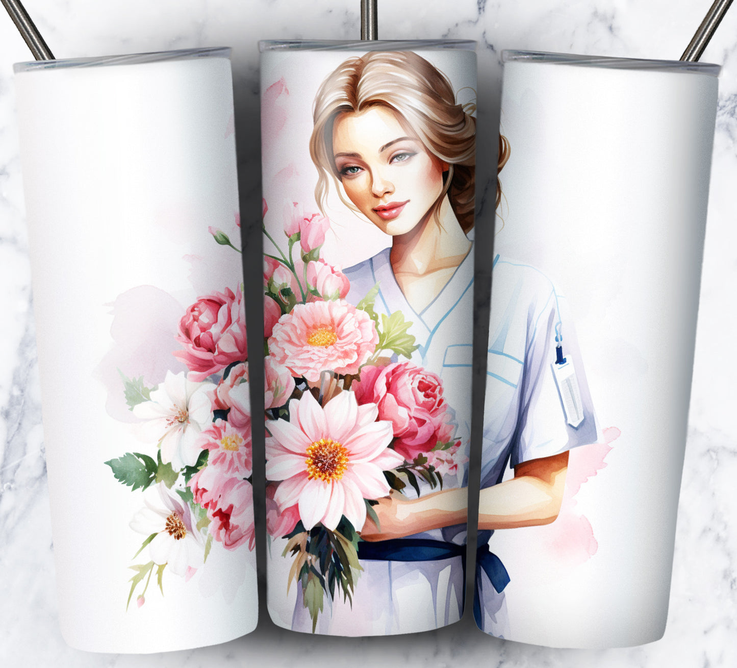 Nurse Floral Sublimation 20oz Tumbler Images Bundle