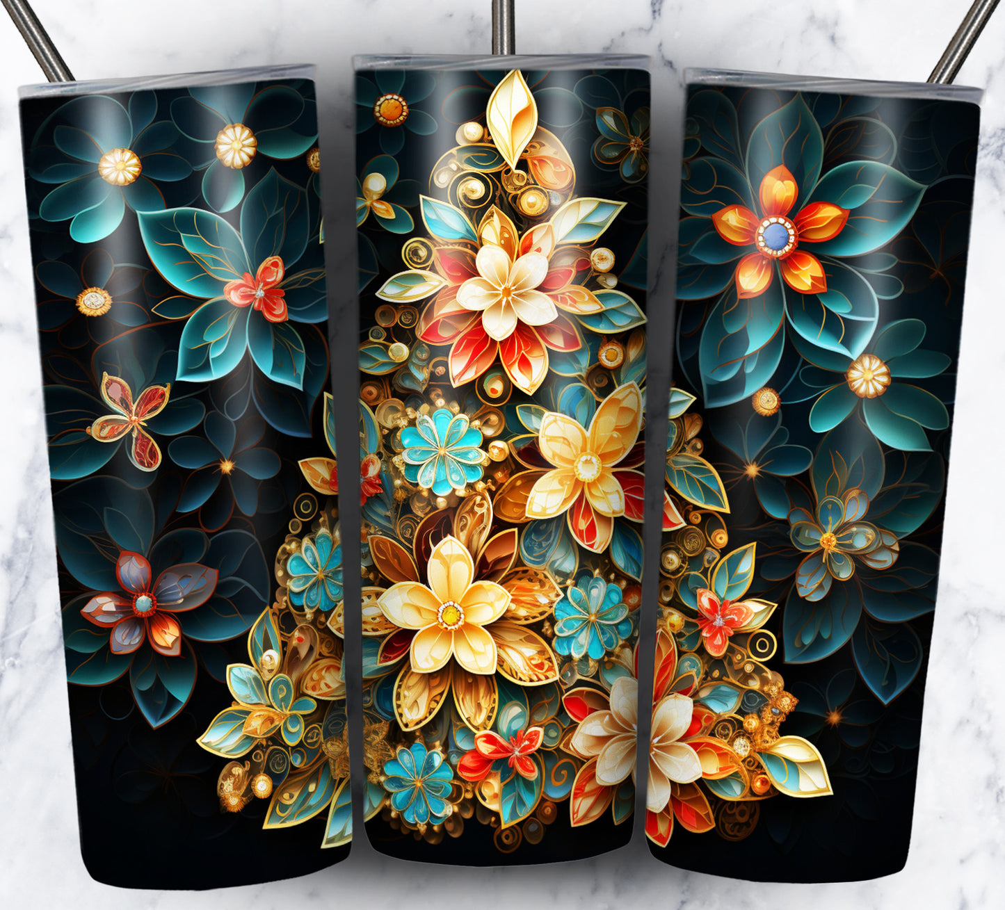 60+ 3D Christmas Floral Sublimation 20oz Images Bundle