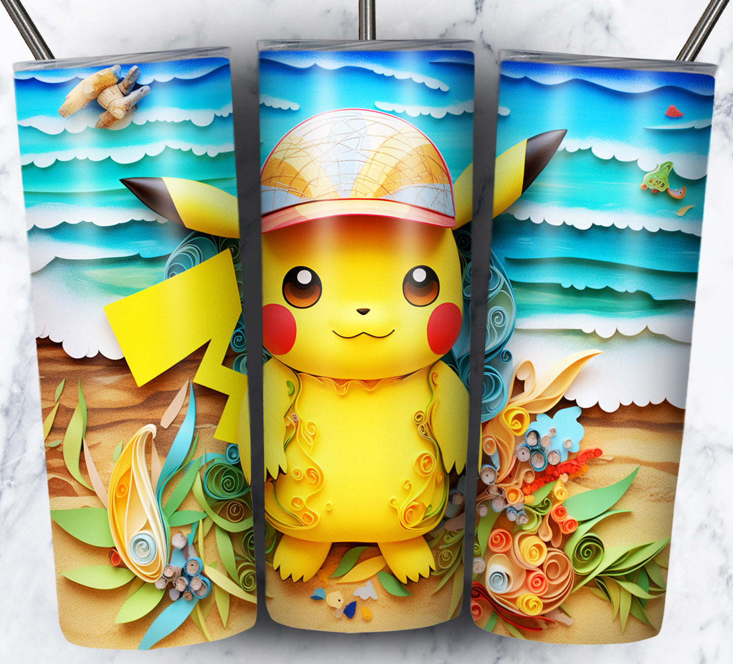 Cartoon Paper Beach Sublimation 20oz Tumbler Images Bundle