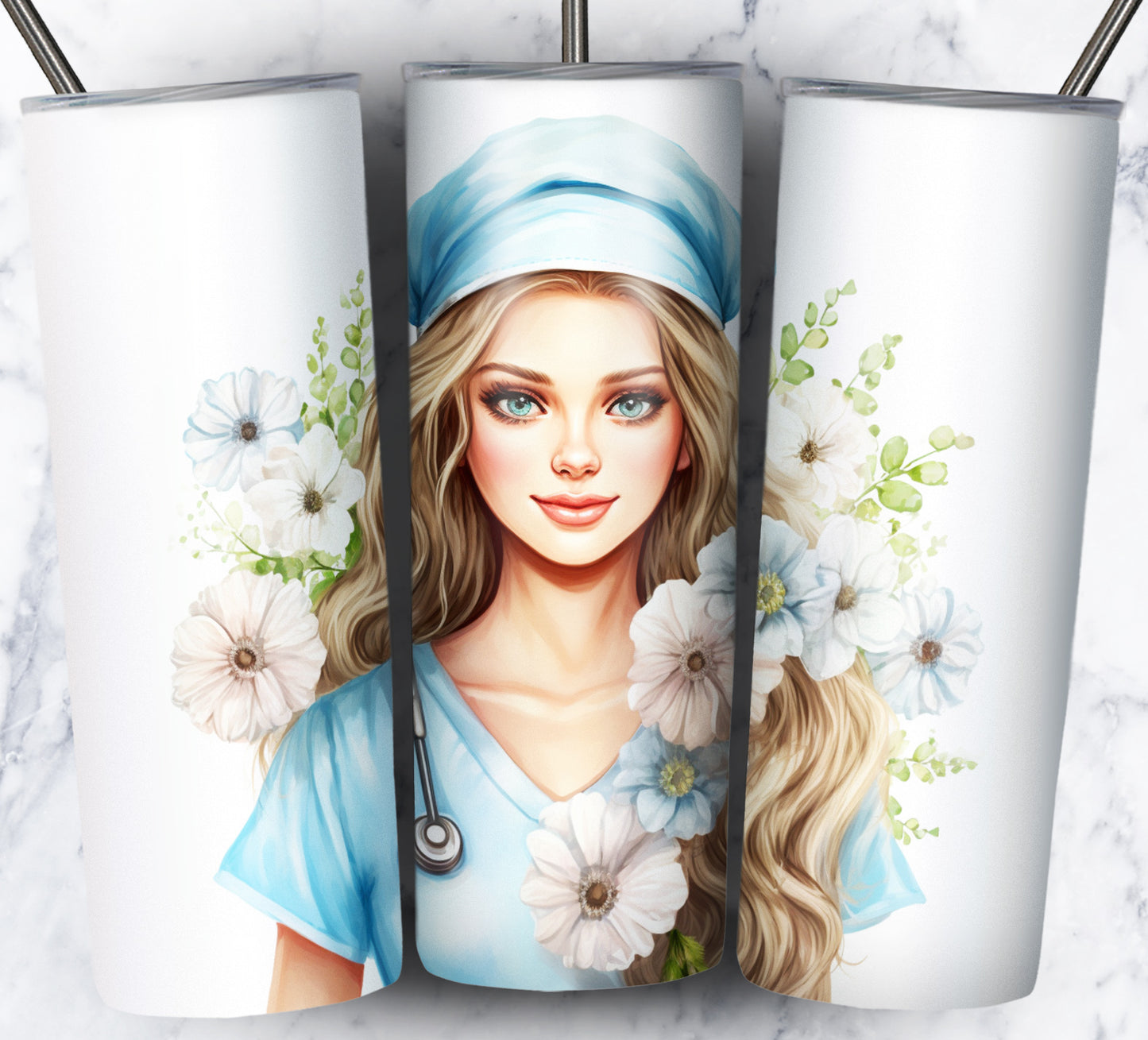 Nurse Floral Sublimation 20oz Tumbler Images Bundle