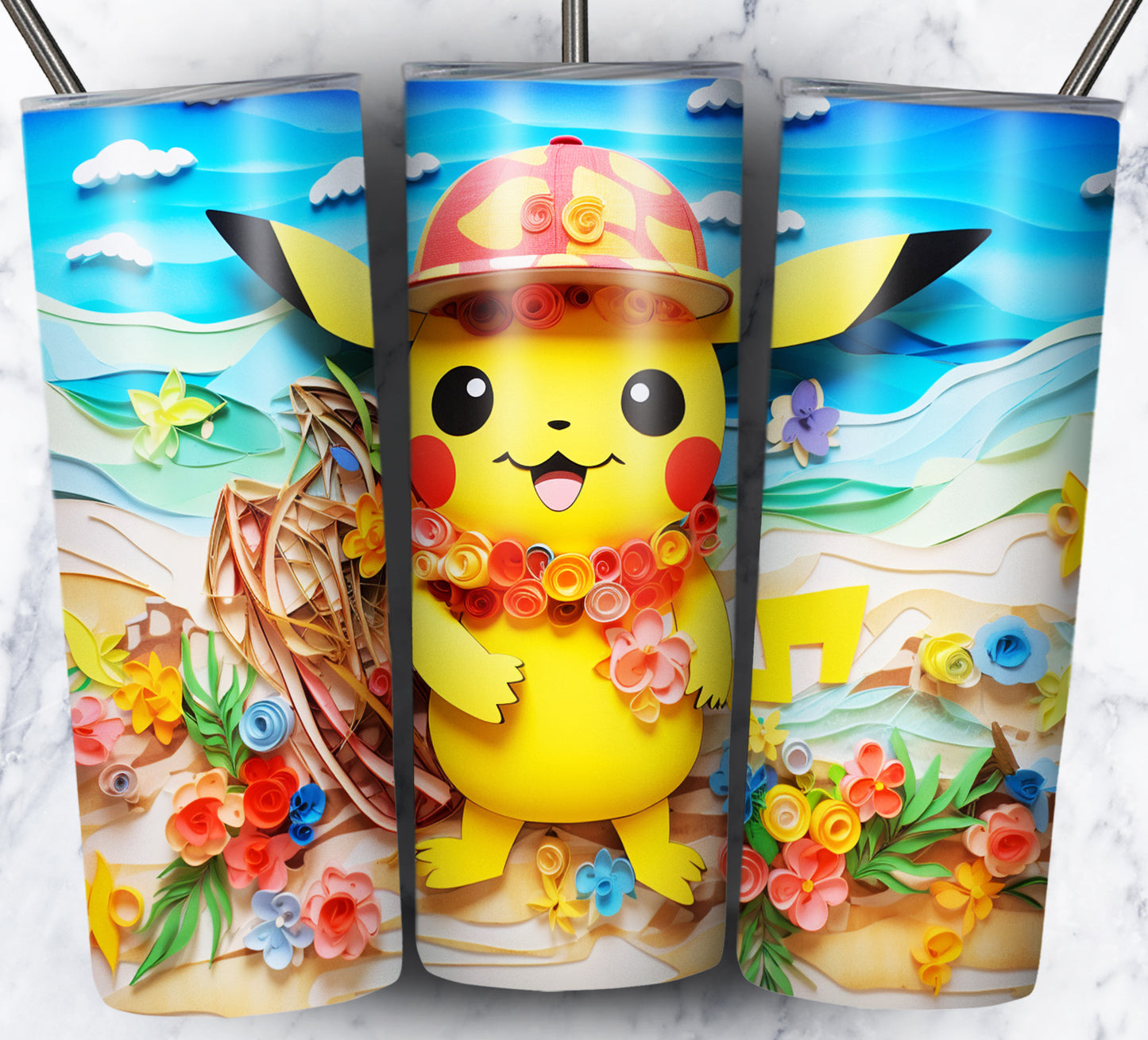 Cartoon Paper Beach Sublimation 20oz Tumbler Images Bundle