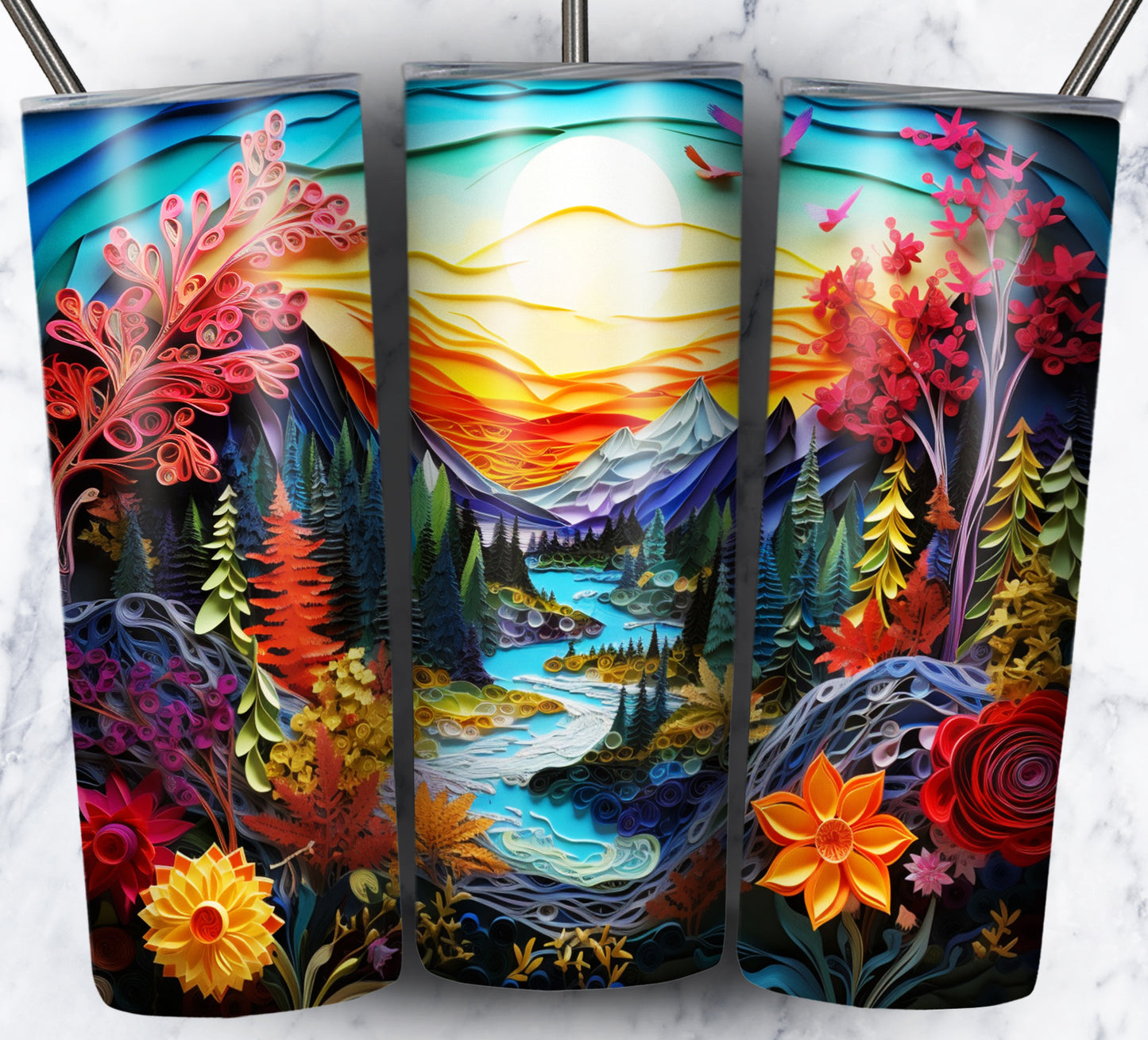 Paper Art Scenery Sublimation 20oz Tumbler Images Bundle