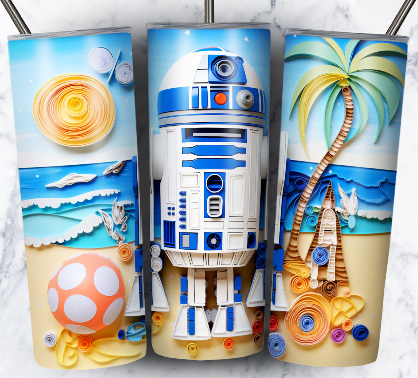 Cartoon Paper Beach Sublimation 20oz Tumbler Images Bundle