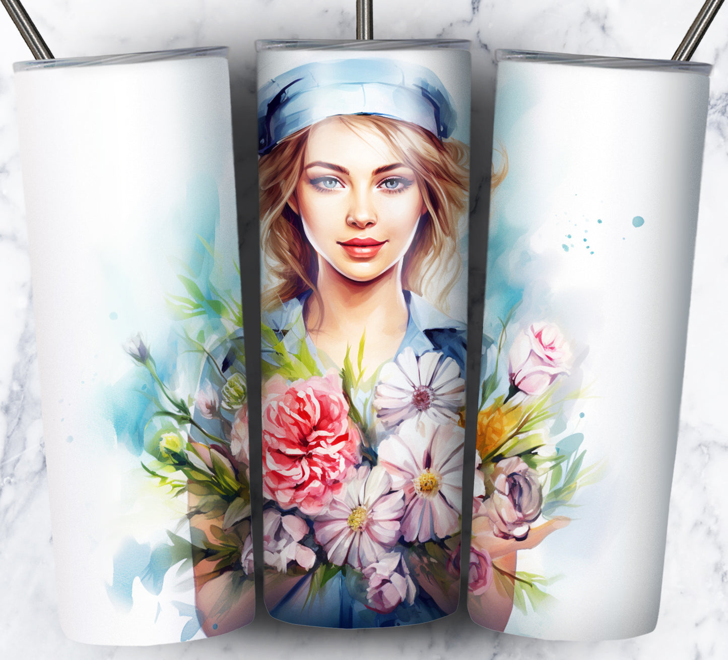 Nurse Floral Sublimation 20oz Tumbler Images Bundle