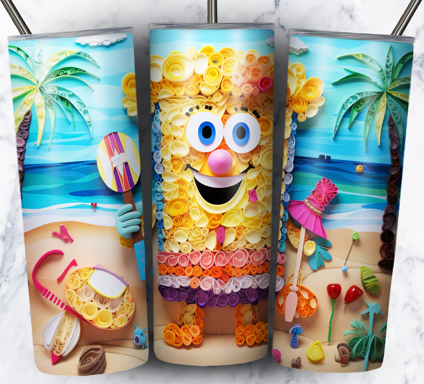 Cartoon Paper Beach Sublimation 20oz Tumbler Images Bundle