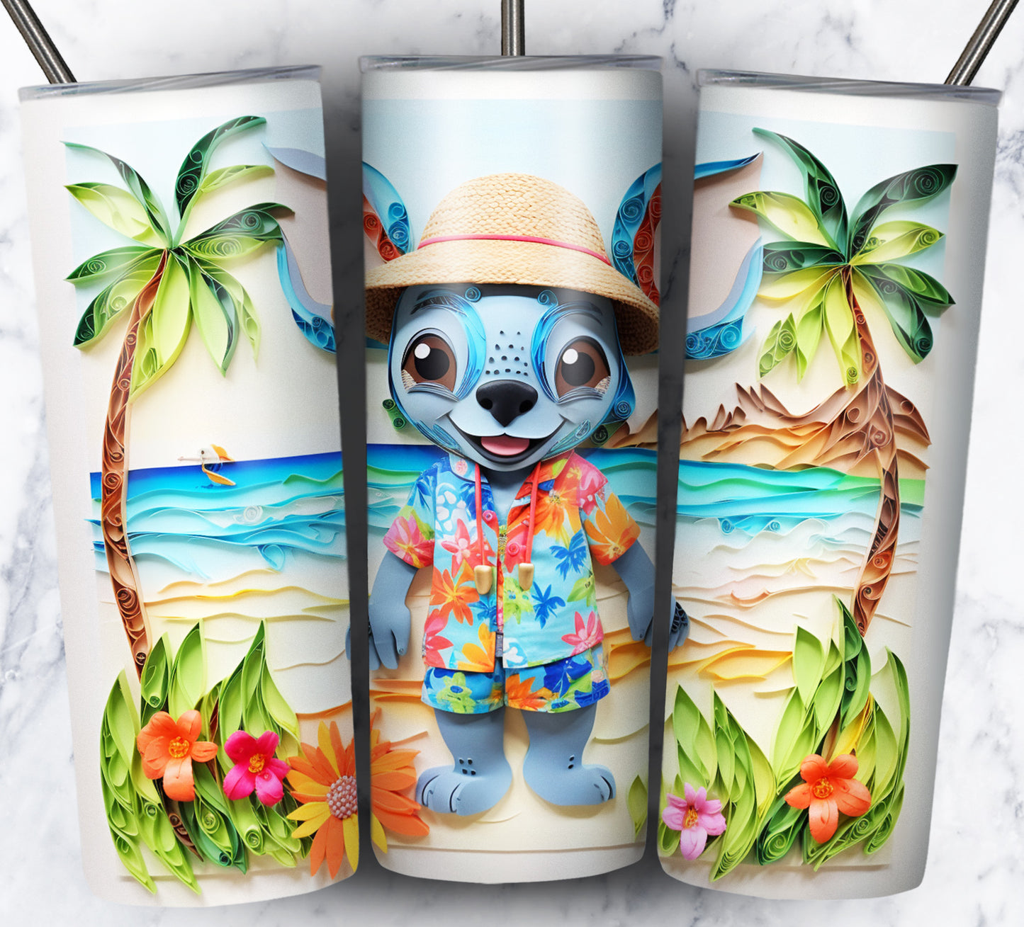 Cartoon Paper Beach Sublimation 20oz Tumbler Images Bundle