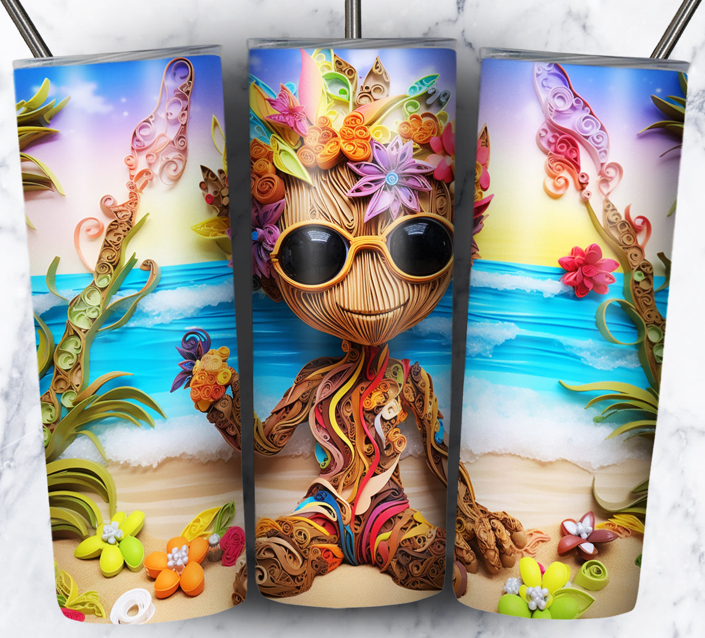 Cartoon Paper Beach Sublimation 20oz Tumbler Images Bundle