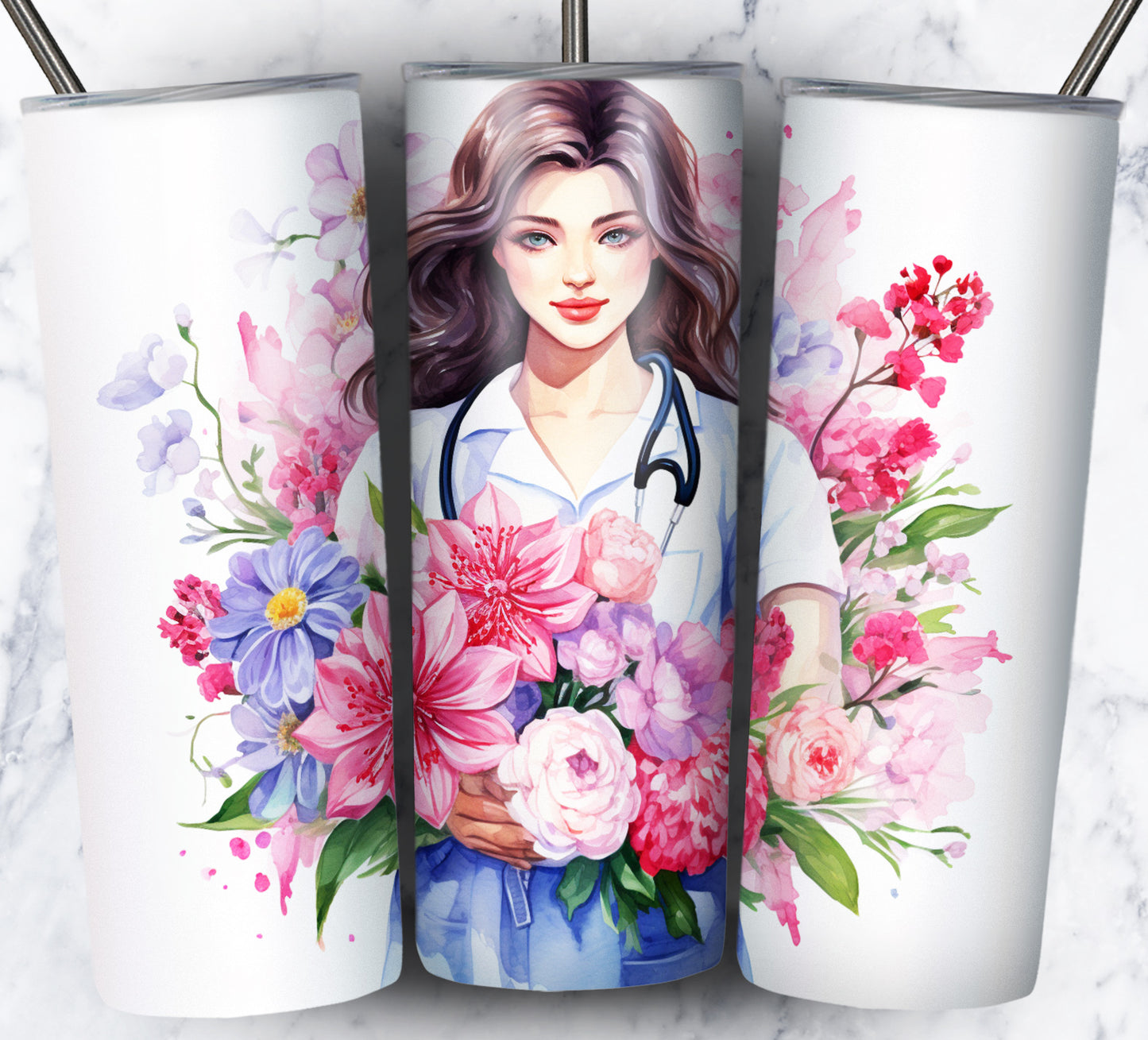 Nurse Floral Sublimation 20oz Tumbler Images Bundle