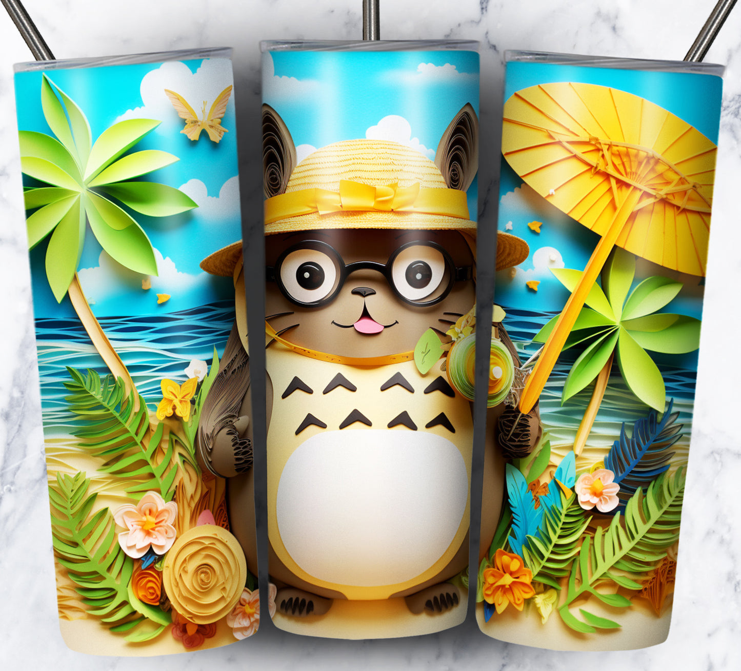 Cartoon Paper Beach Sublimation 20oz Tumbler Images Bundle