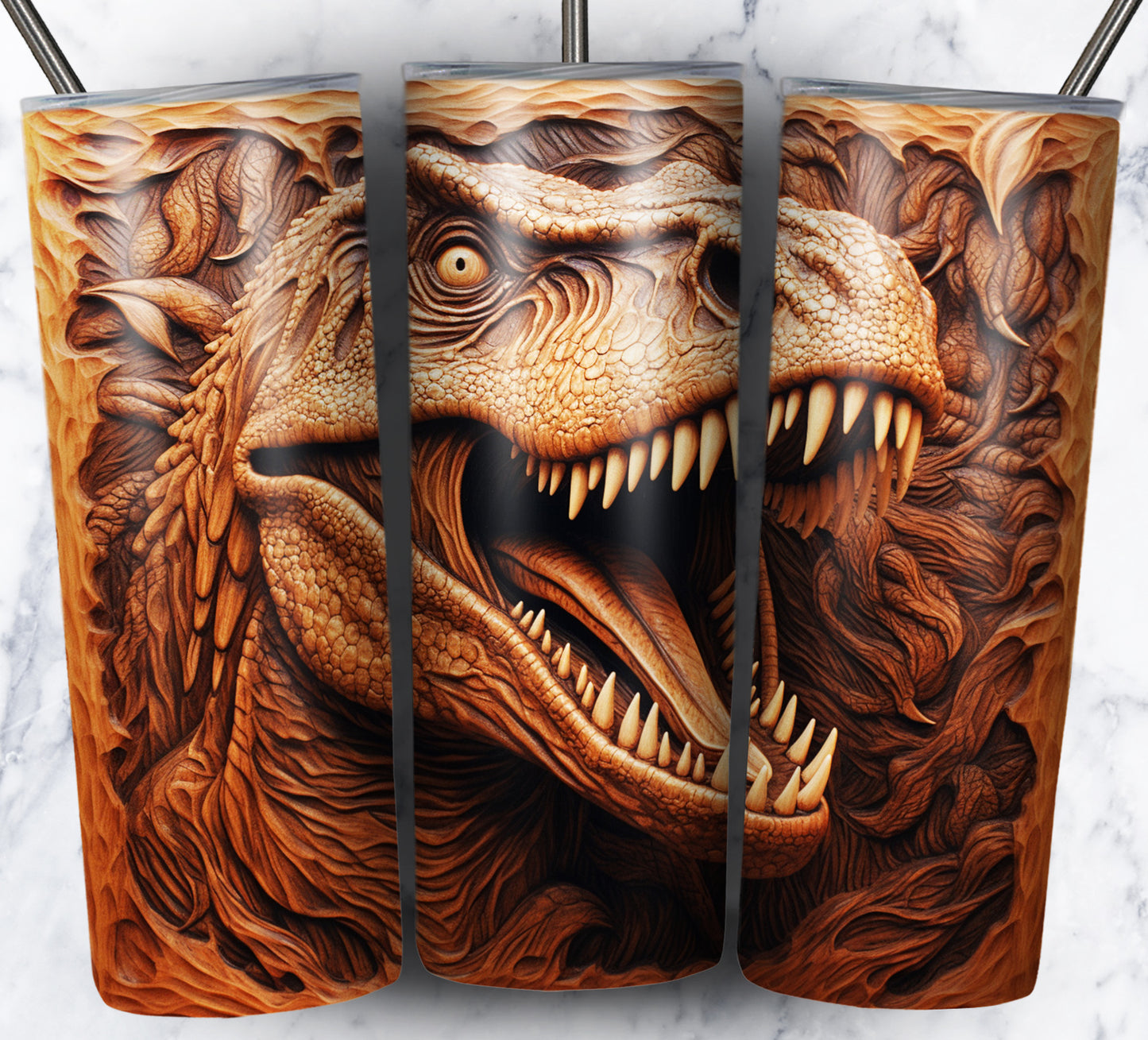 20 Wood Carved Dinos Sublimation 20oz Images Bundle