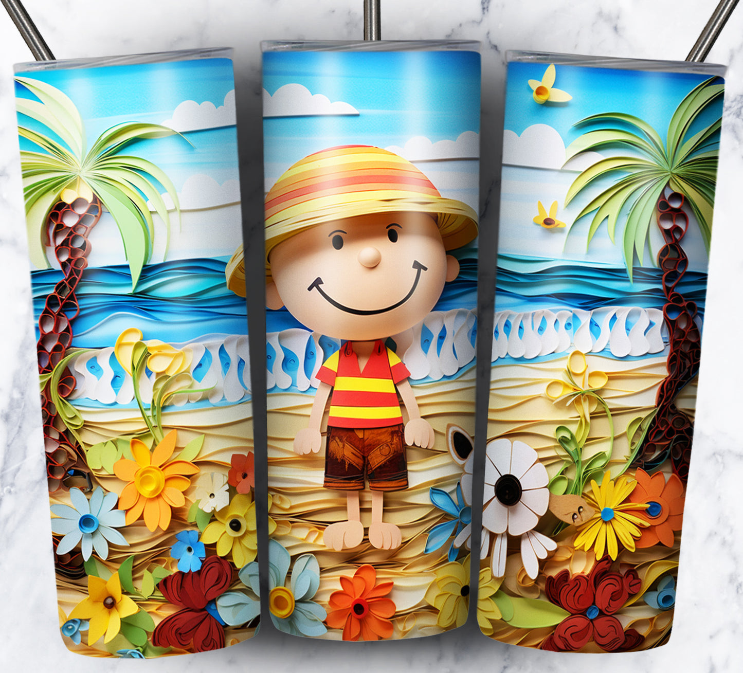 Cartoon Paper Beach Sublimation 20oz Tumbler Images Bundle