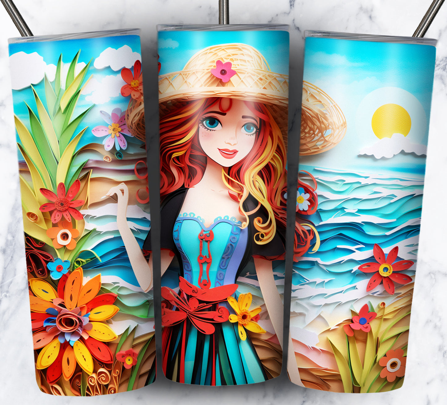 Cartoon Paper Beach Sublimation 20oz Tumbler Images Bundle