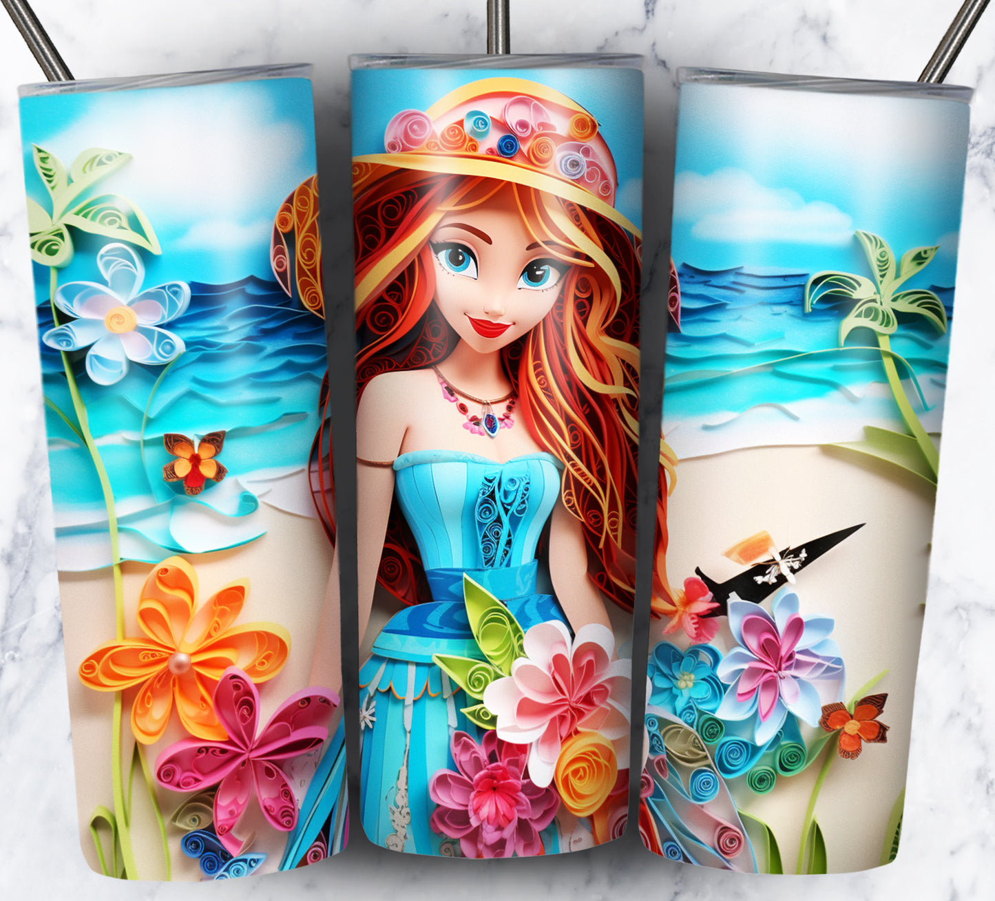 Cartoon Paper Beach Sublimation 20oz Tumbler Images Bundle