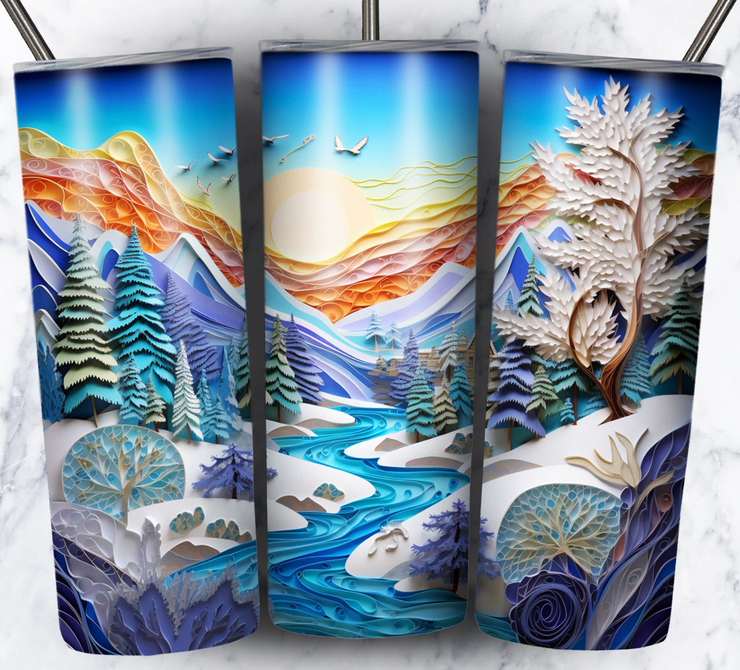 Paper Art Scenery Sublimation 20oz Tumbler Images Bundle