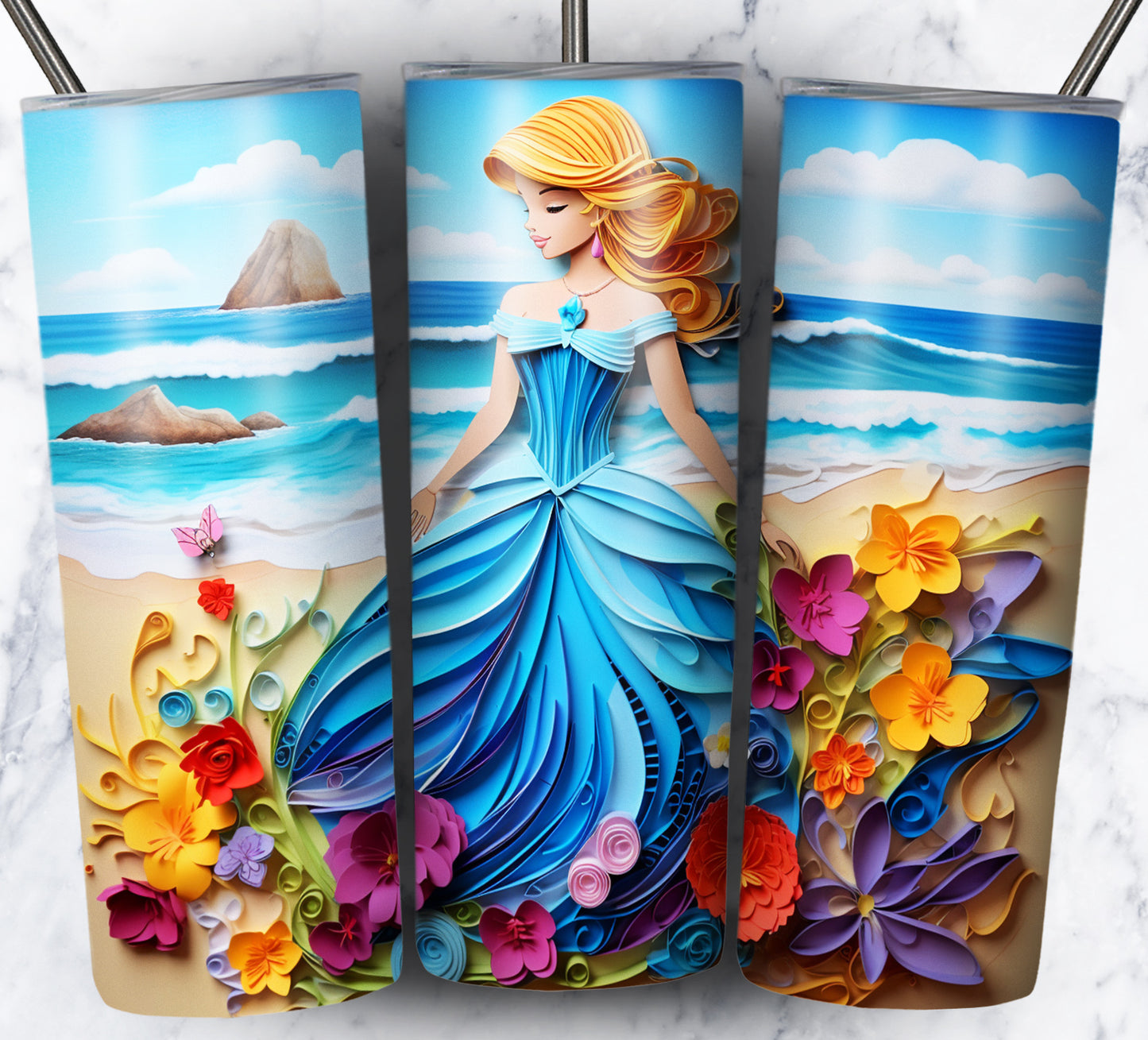 Cartoon Paper Beach Sublimation 20oz Tumbler Images Bundle