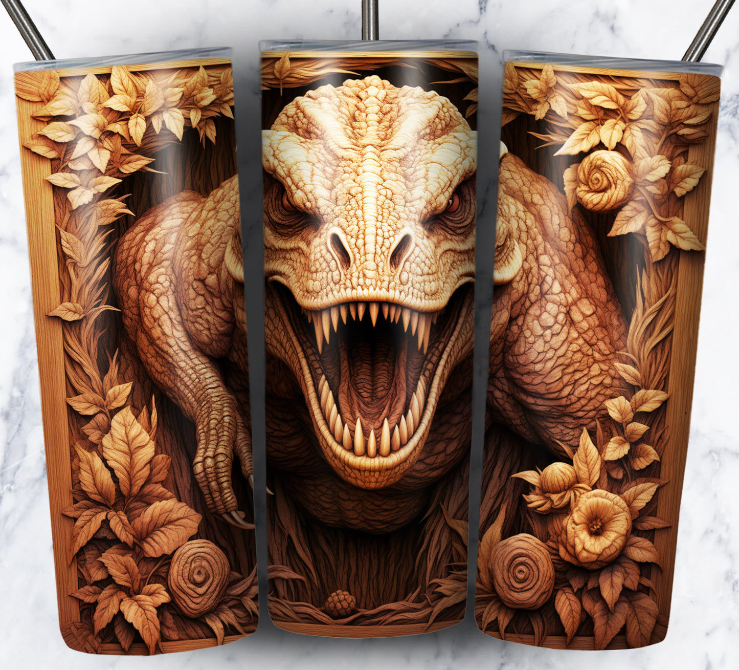 20 Wood Carved Dinos Sublimation 20oz Images Bundle