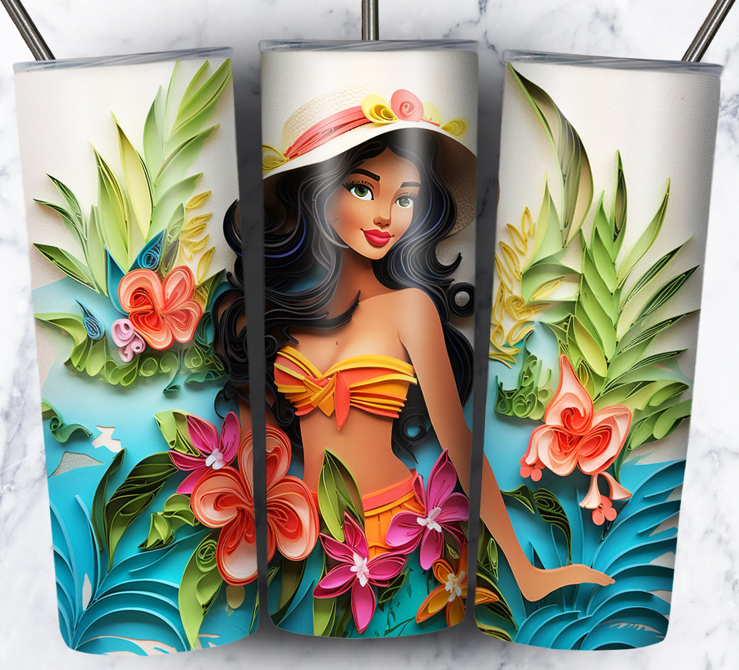 Cartoon Paper Beach Sublimation 20oz Tumbler Images Bundle