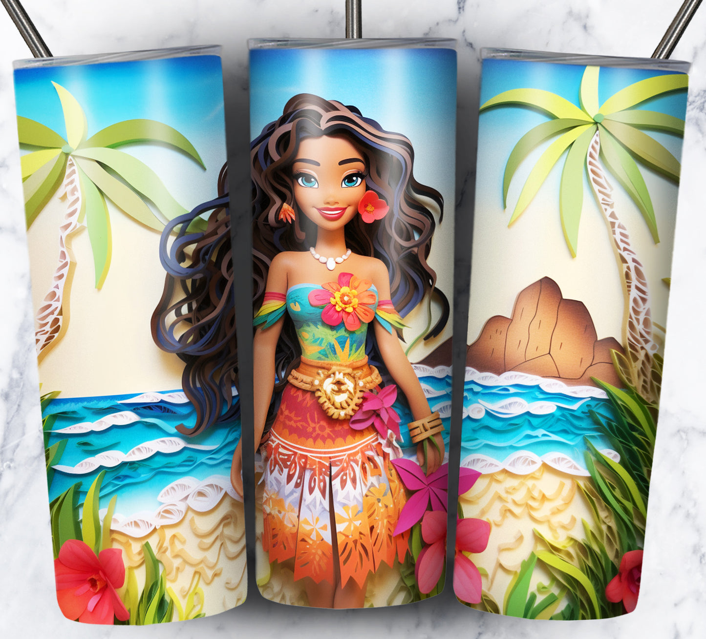 Cartoon Paper Beach Sublimation 20oz Tumbler Images Bundle