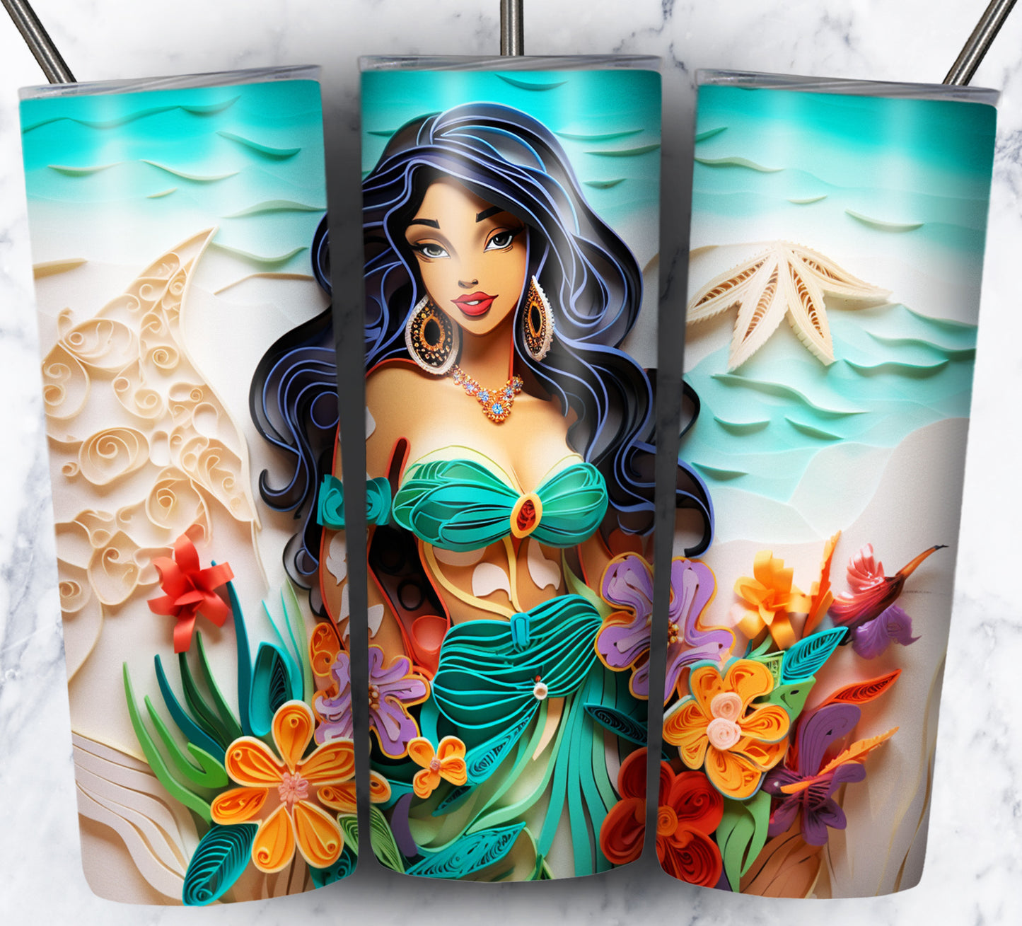 Cartoon Paper Beach Sublimation 20oz Tumbler Images Bundle