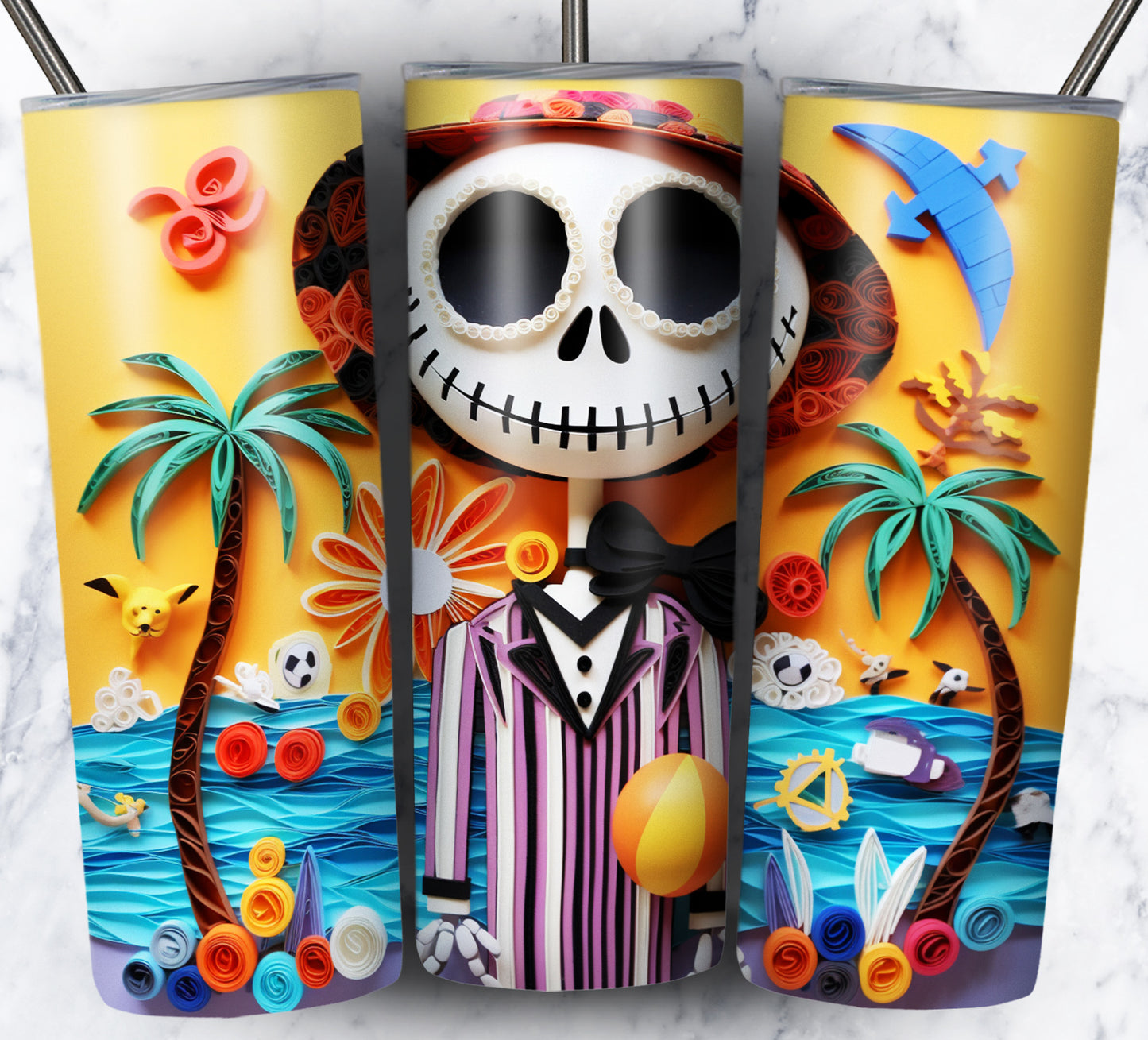 Cartoon Paper Beach Sublimation 20oz Tumbler Images Bundle