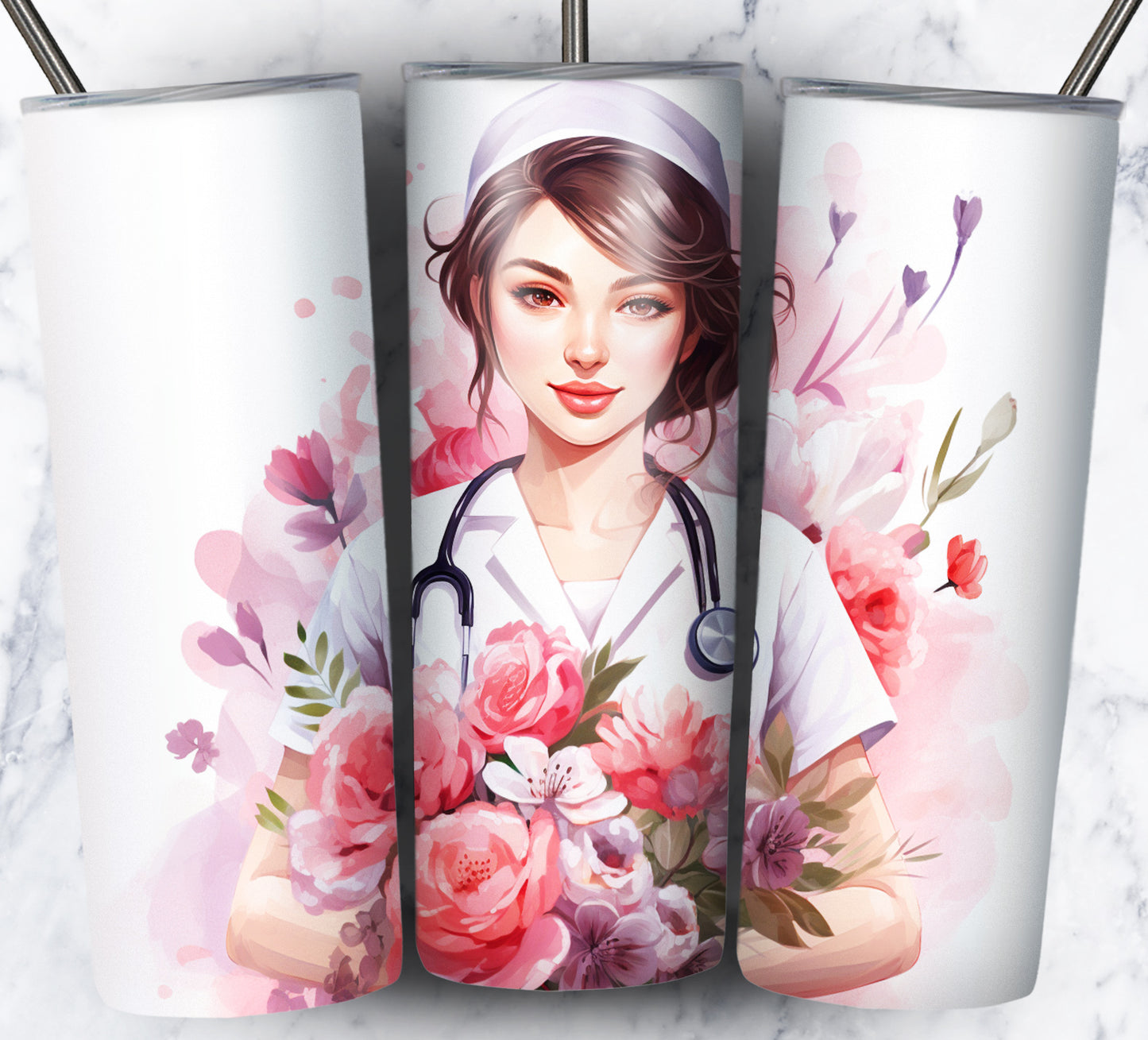 Nurse Floral Sublimation 20oz Tumbler Images Bundle