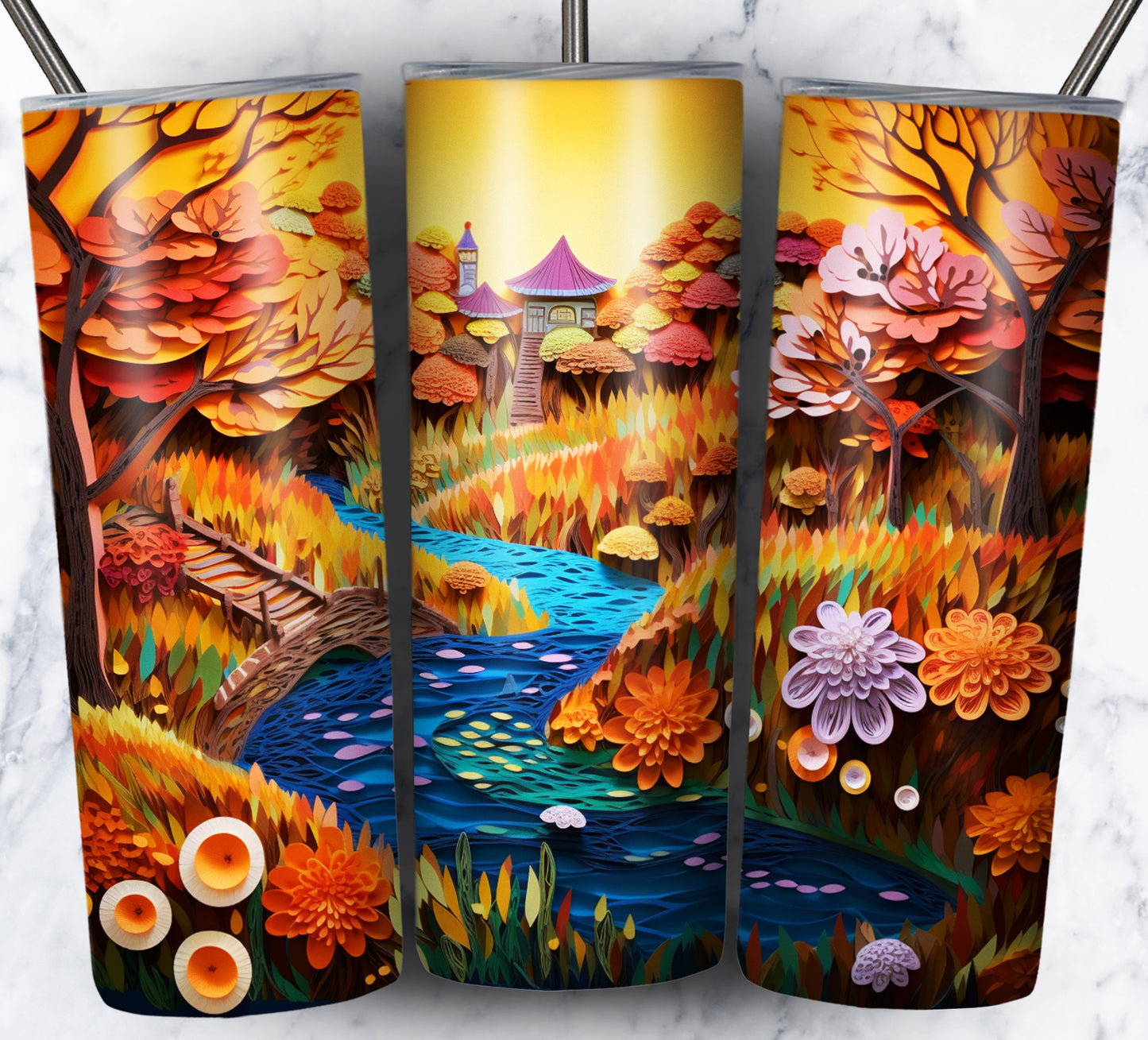 Paper Art Scenery Sublimation 20oz Tumbler Images Bundle